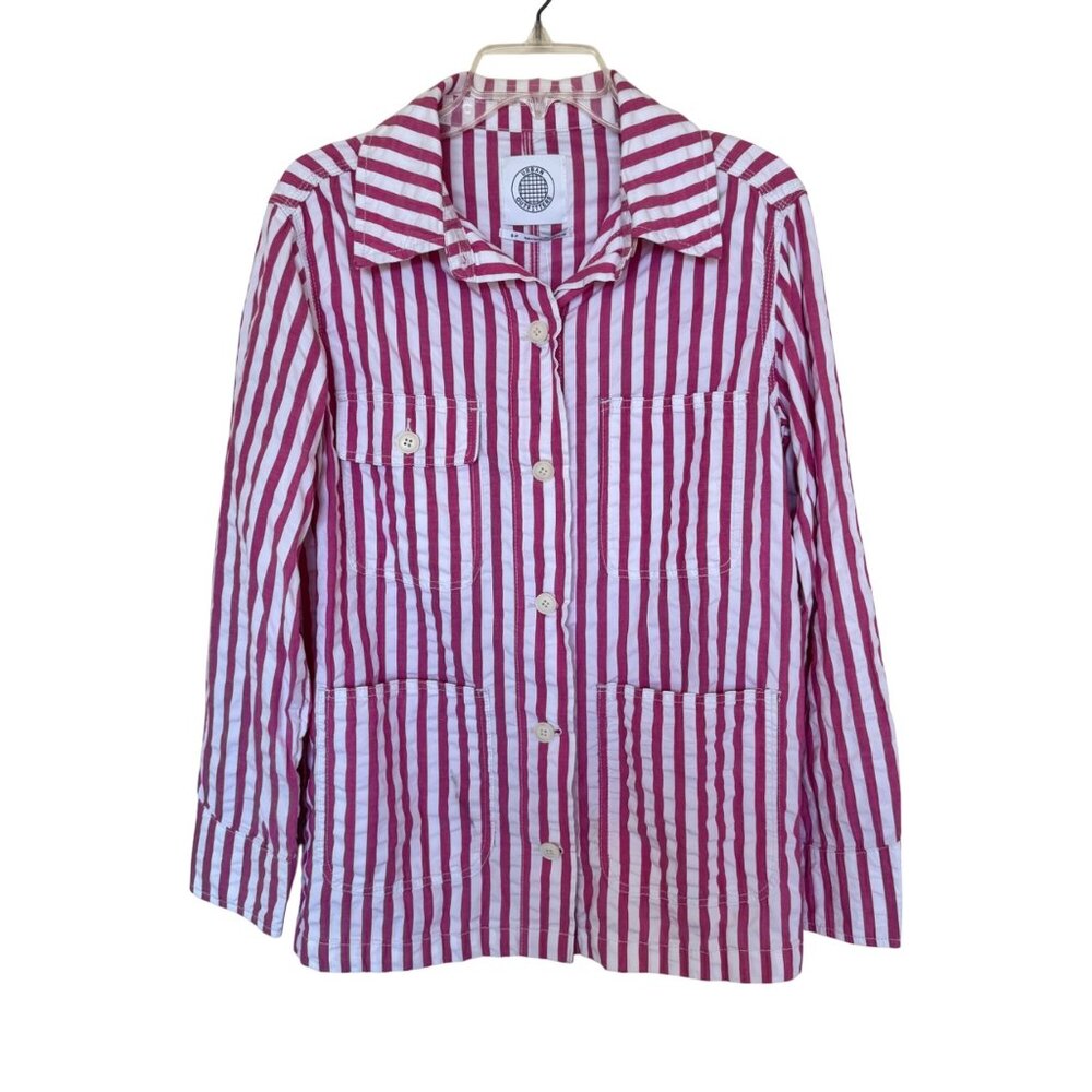 NEW Urban Outfitters Pink & White Striped Button-Up Long Sleeve Top With Pockets